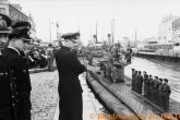 The supreme commander of the submarines, Admiral Karl Donitz, at the submarine base of the 7th submarine flotilla at St. Nazaire of France. At this base the U-133 docked on November 26, 1941 after its first patrol.